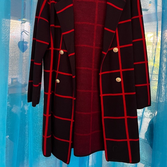 Anne Klein sweater blazer coat. Medium. Navy blue and red. - Picture 2 of 6